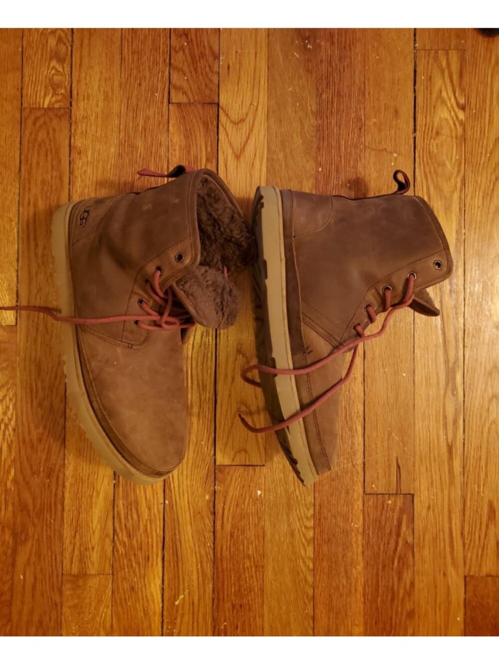 UGG Neumel Hi Chestnut Suede Lace Up Ankle Boots Men's 10 Fleece Lined red lace